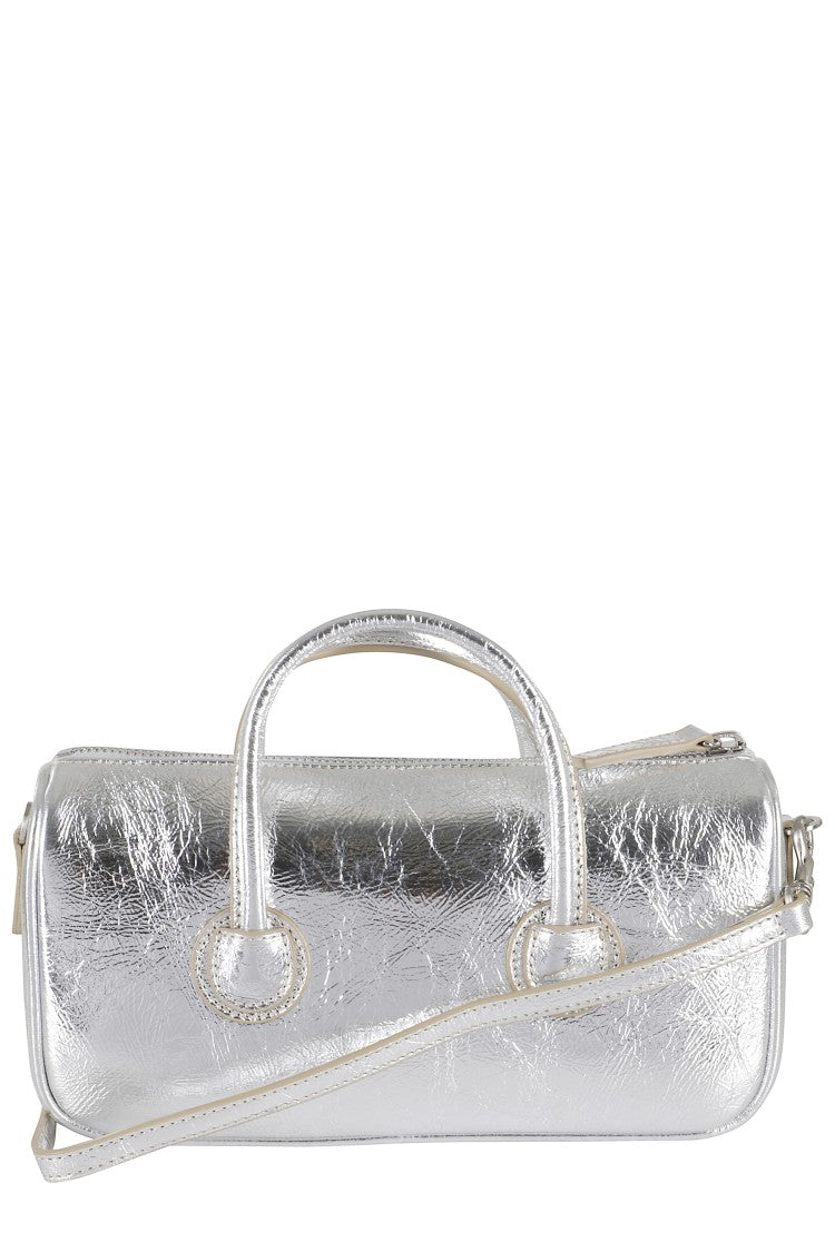 Margesherwood Small Zipper Bag With Crinkled Silver Leather Finish