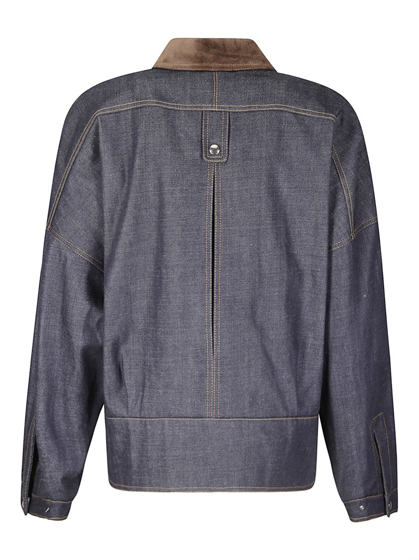 Jejia Structured Denim-Effect Cotton Bomber With Suede Inserts
