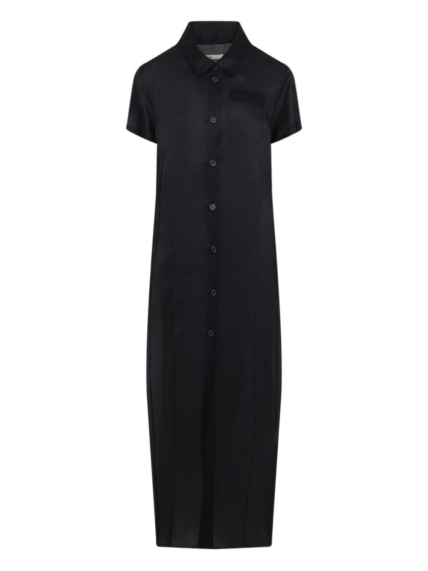 Khaite Long Shirt Dress In Flowing Black Organza