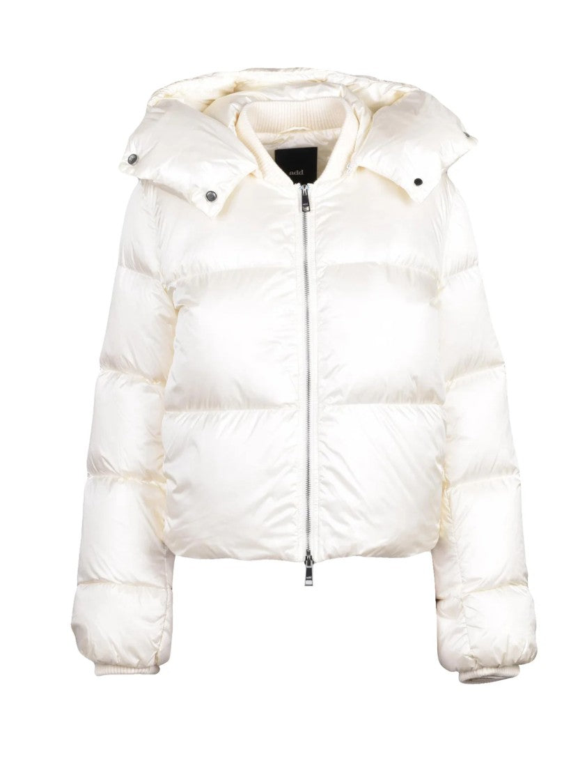 Add Short Down Jacket With Removable Hood And Glossy Finish