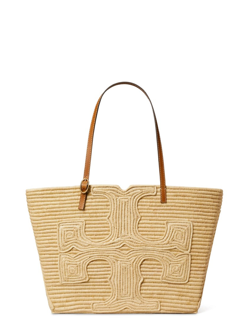 Tory Burch Ella Structured Straw Large Tote With Textured Pattern