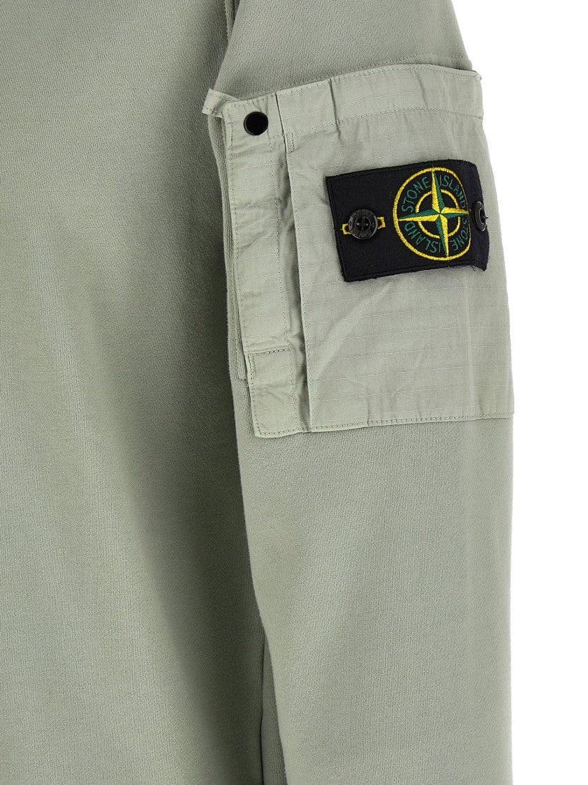 Stone Island Intermediate Weight Green Sweatshirt With Logo Badge
