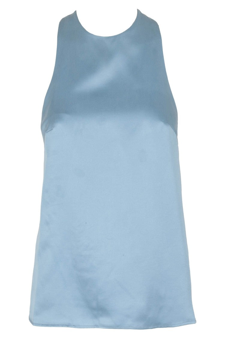 Loulou De Saison Light Blue Flared Silk Tank Top