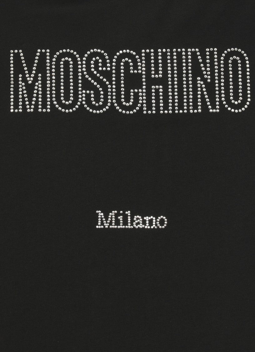 Moschino Cotton T-Shirt With Strass Logo Detailing