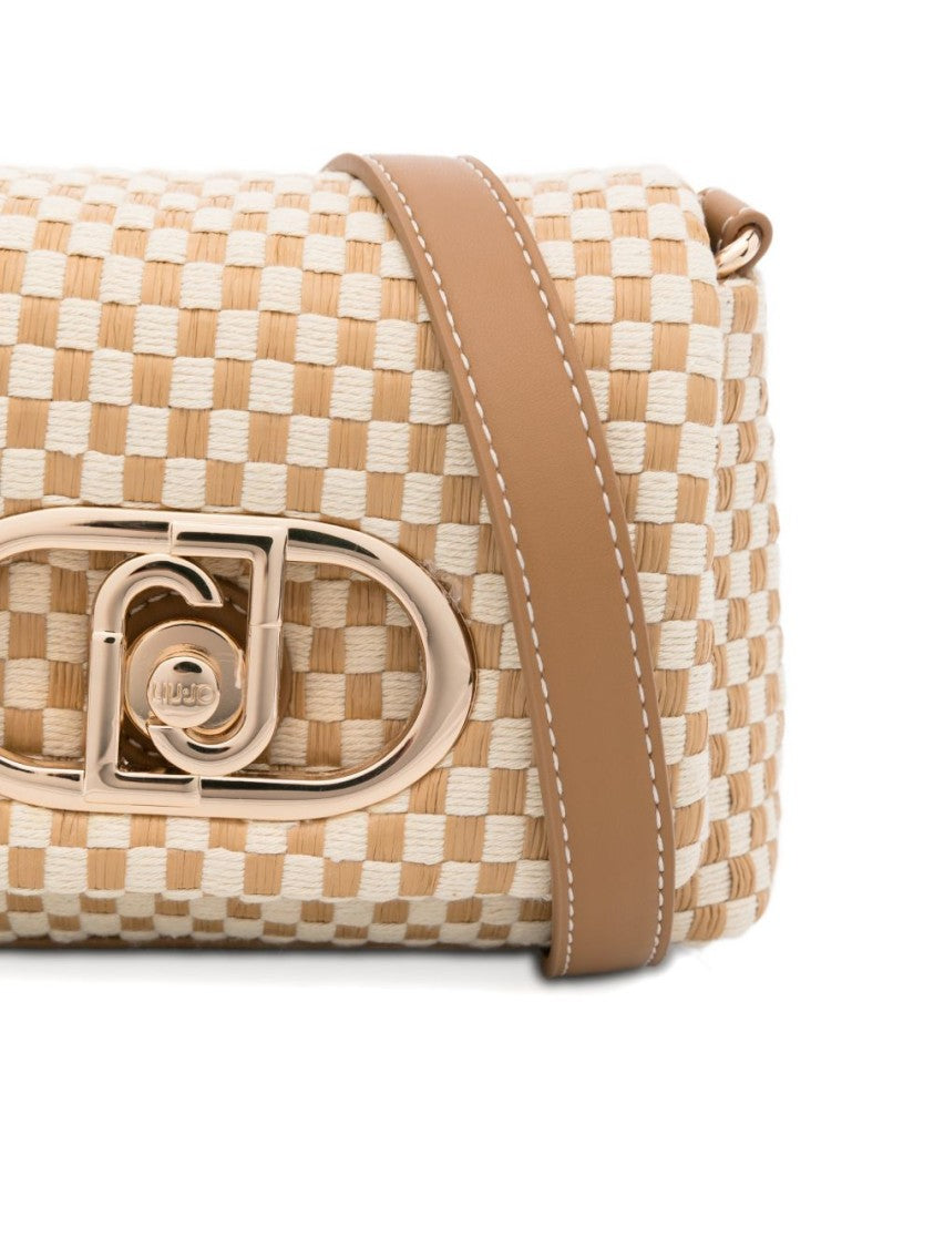 Liu Jo Beige Woven Logo Chain Shoulder Bag