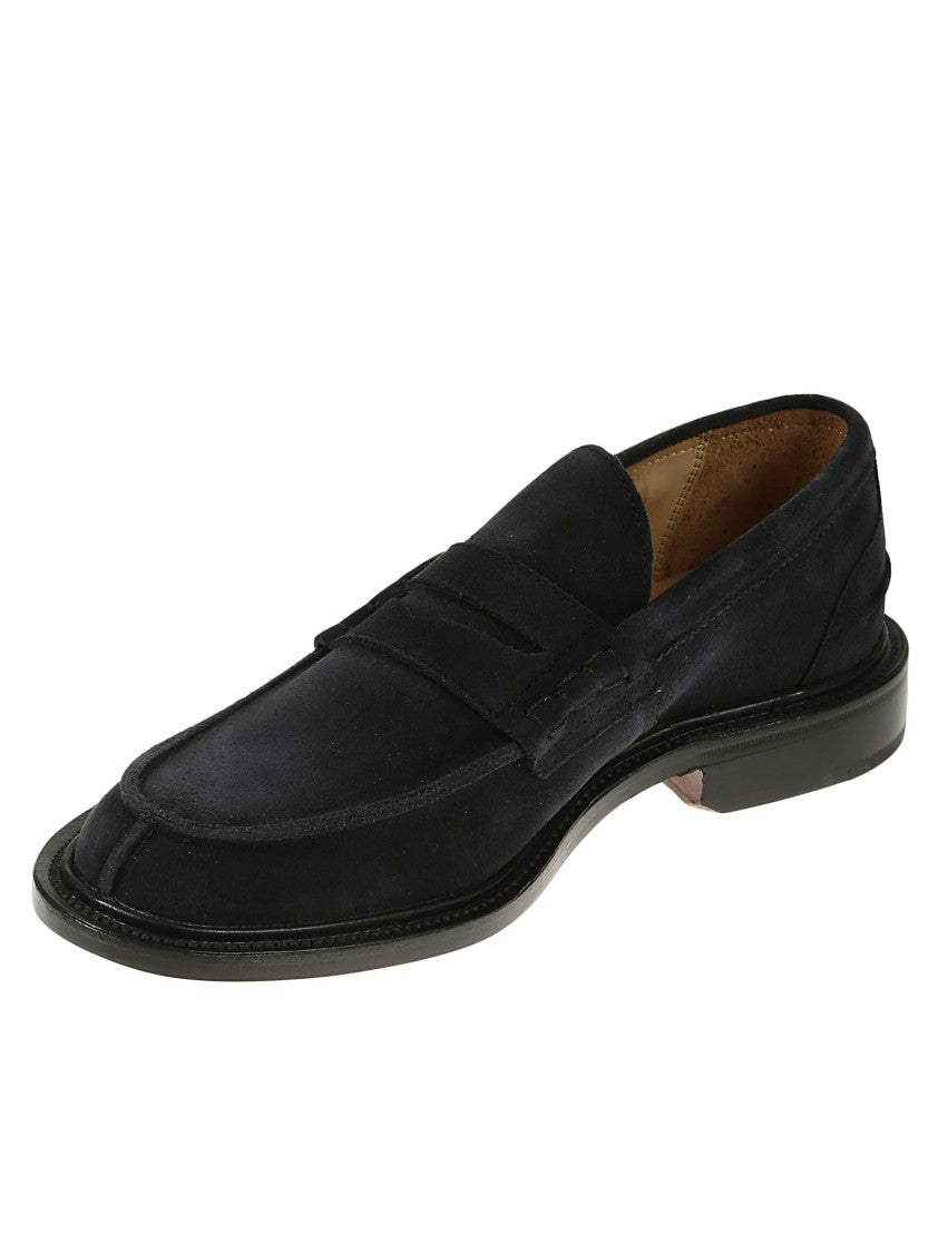 Tricker's Moccasin-Style Blue Suede Loafers With Leather Details