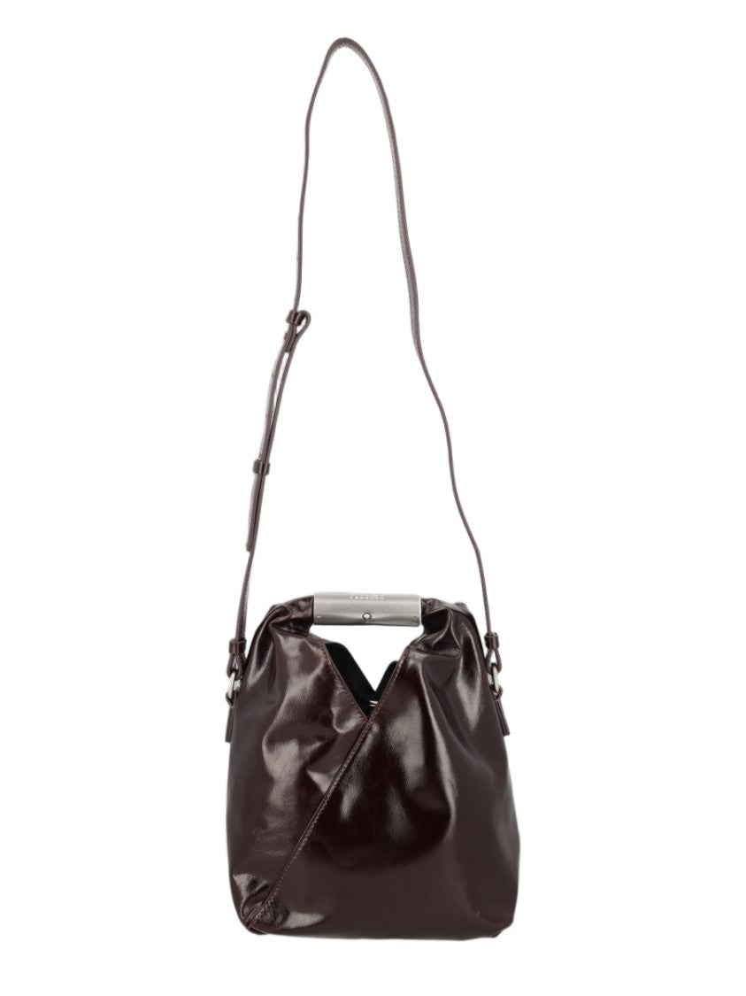 Mm6 By Maison Margiela Brown Shoulder Bag With Distinctive V-Cut And Metallic Bar
