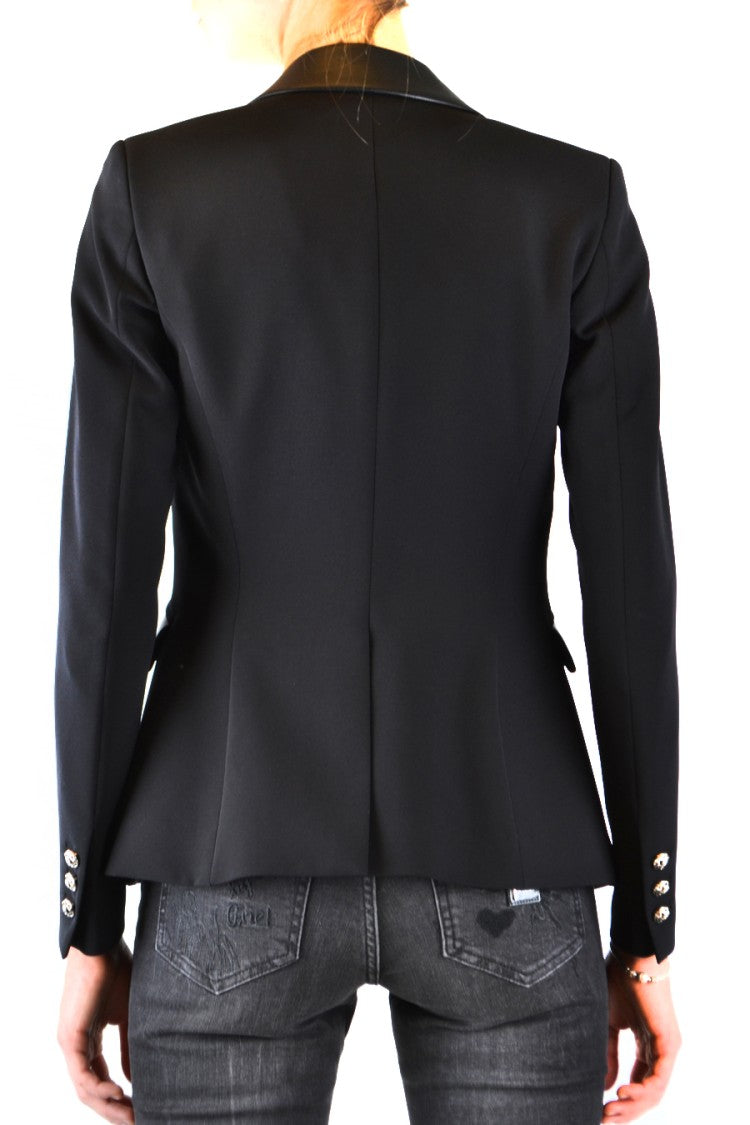 Philipp Plein Tailored Black Blazer With Leather Trim
