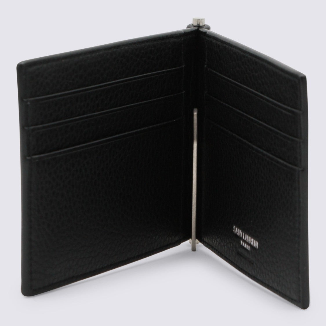 Saint Laurent Textured Leather Wallet With Metal Clip And Logo Emblem