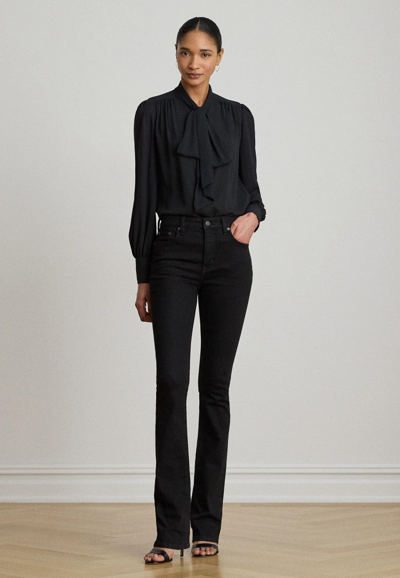 Lauren Ralph Lauren Black Bow-Tie Neckline Voluminous-Sleeve Blouse