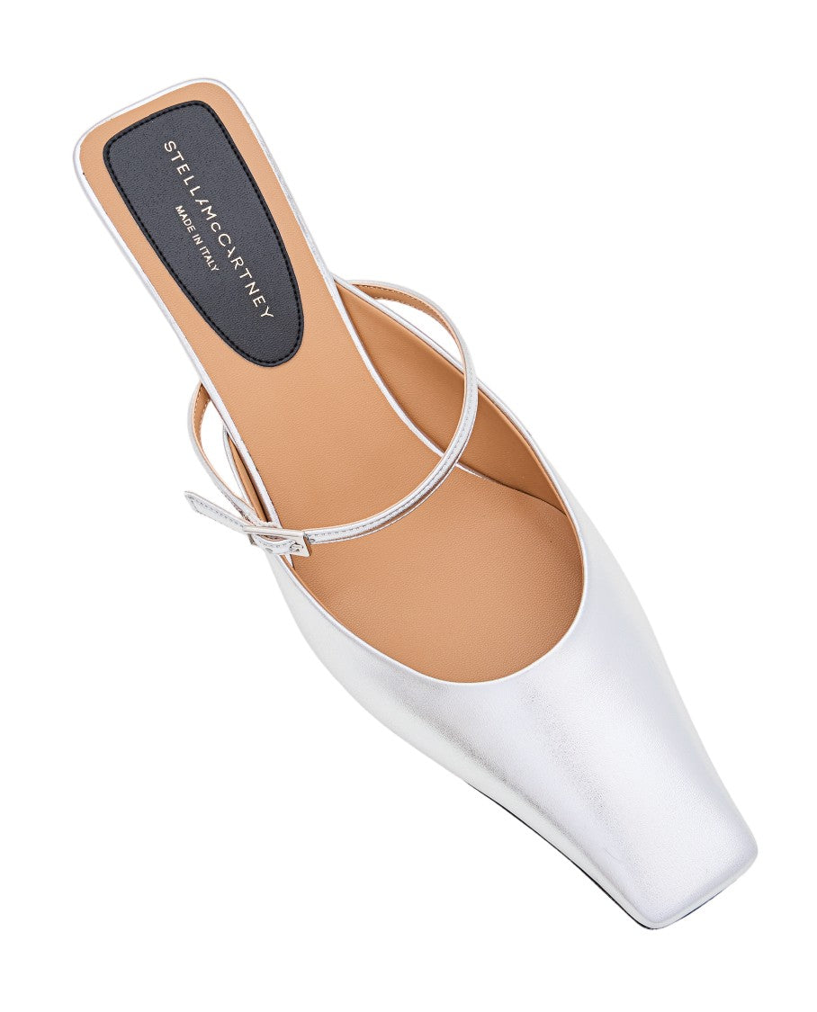 Stella Mccartney Pointed Toe Mules With Metallic Finish And Unique Heel