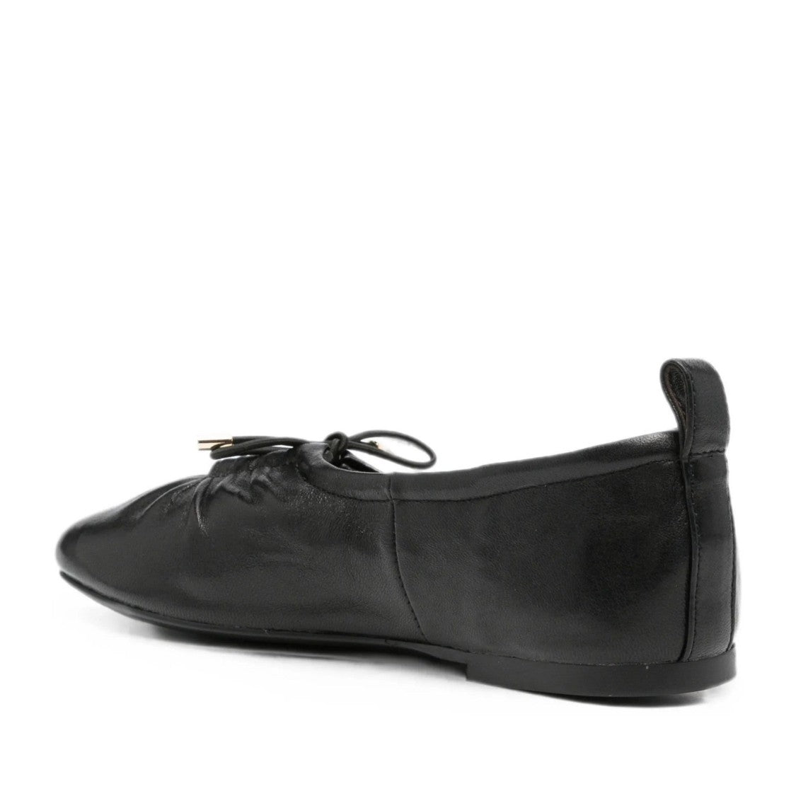 Adrianna Feretti Black Rounded Toe Bow Detail Leather Flats