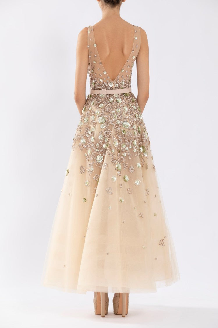 Saiid Kobeisy Tulle, Ankle Length Dress With Dotted Beading