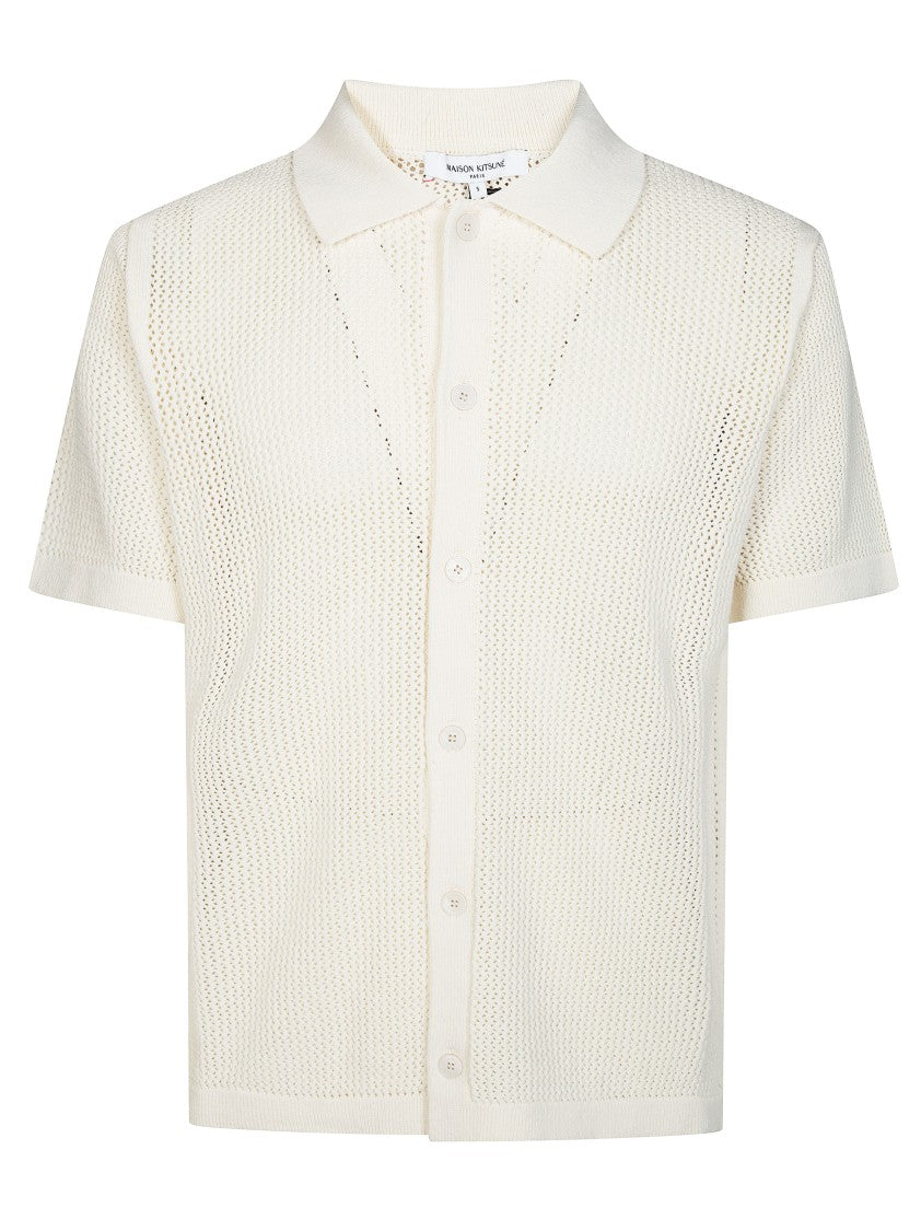 Maison Kitsuné White Open Knit Cropped Knit Shirt