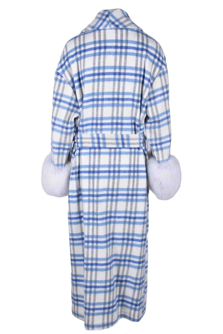Yes London Cotton Blend Coat - White/Blue