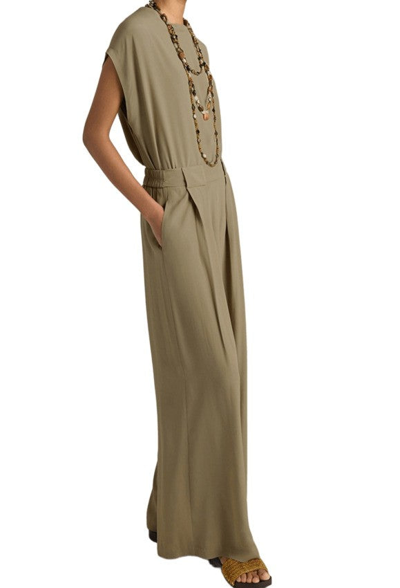 Momonì Silk Sage Green Wide-Leg Trousers