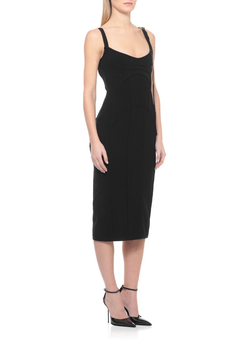 The Attico Fitted Black Viscose Midi Dress With Lace Detailing