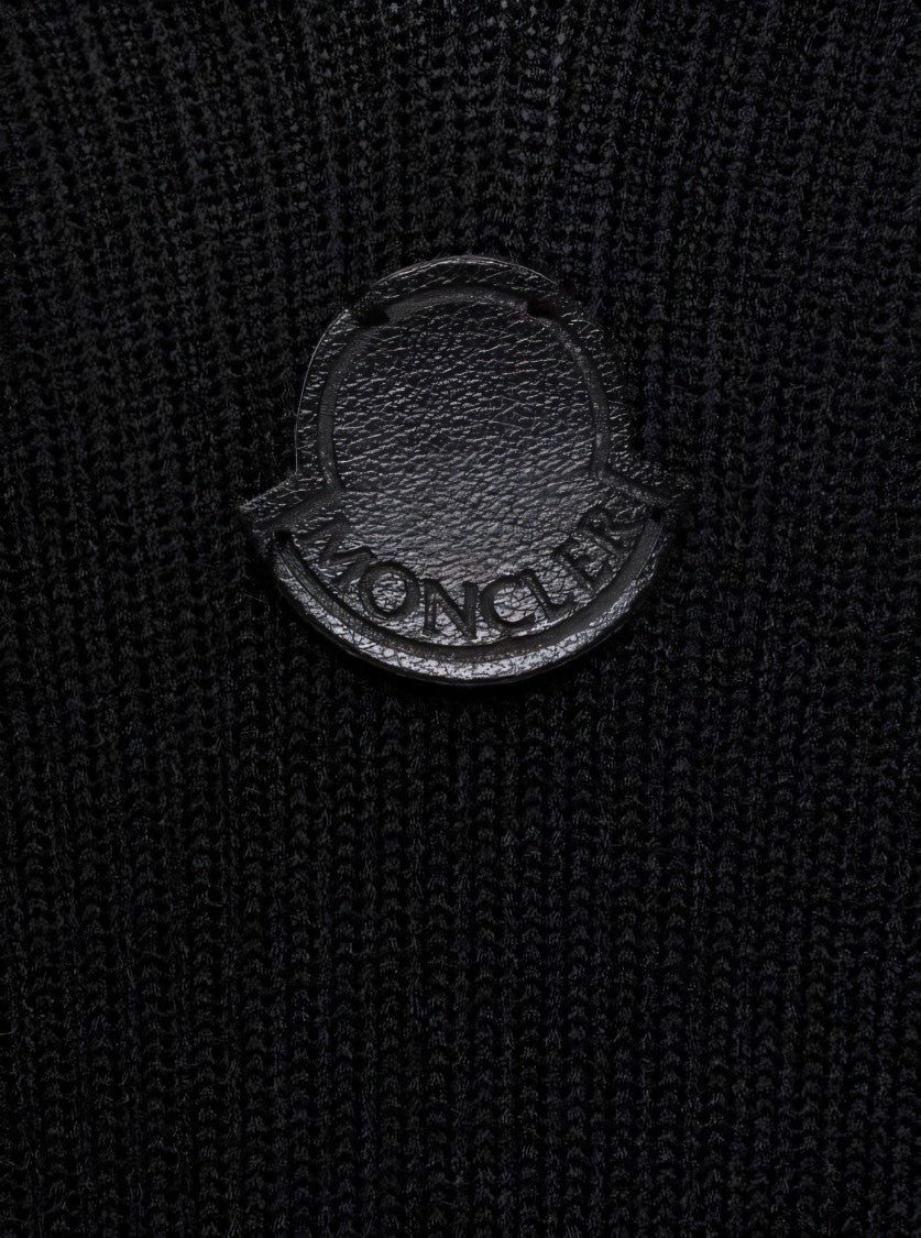 Moncler Fitted Black Midi Dress With Deep V-Neckline