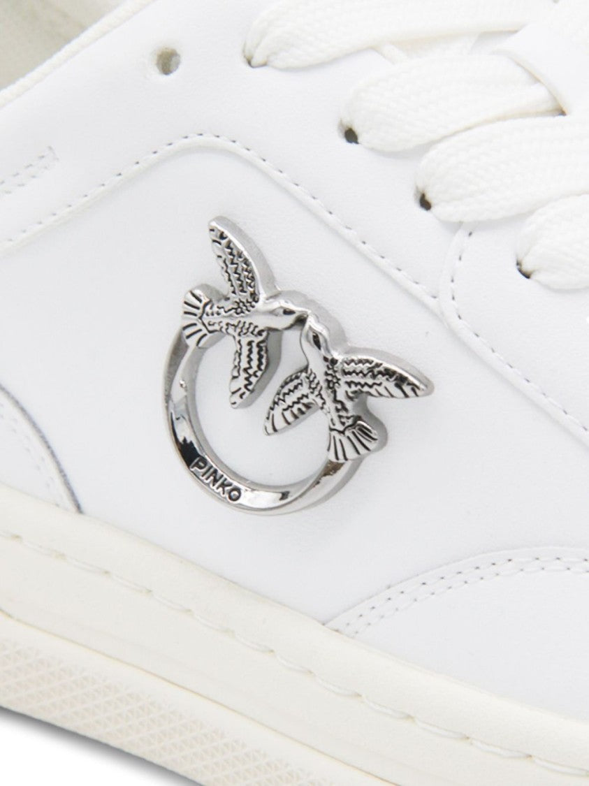 Pinko White Leather Sneakers With Metallic Accents