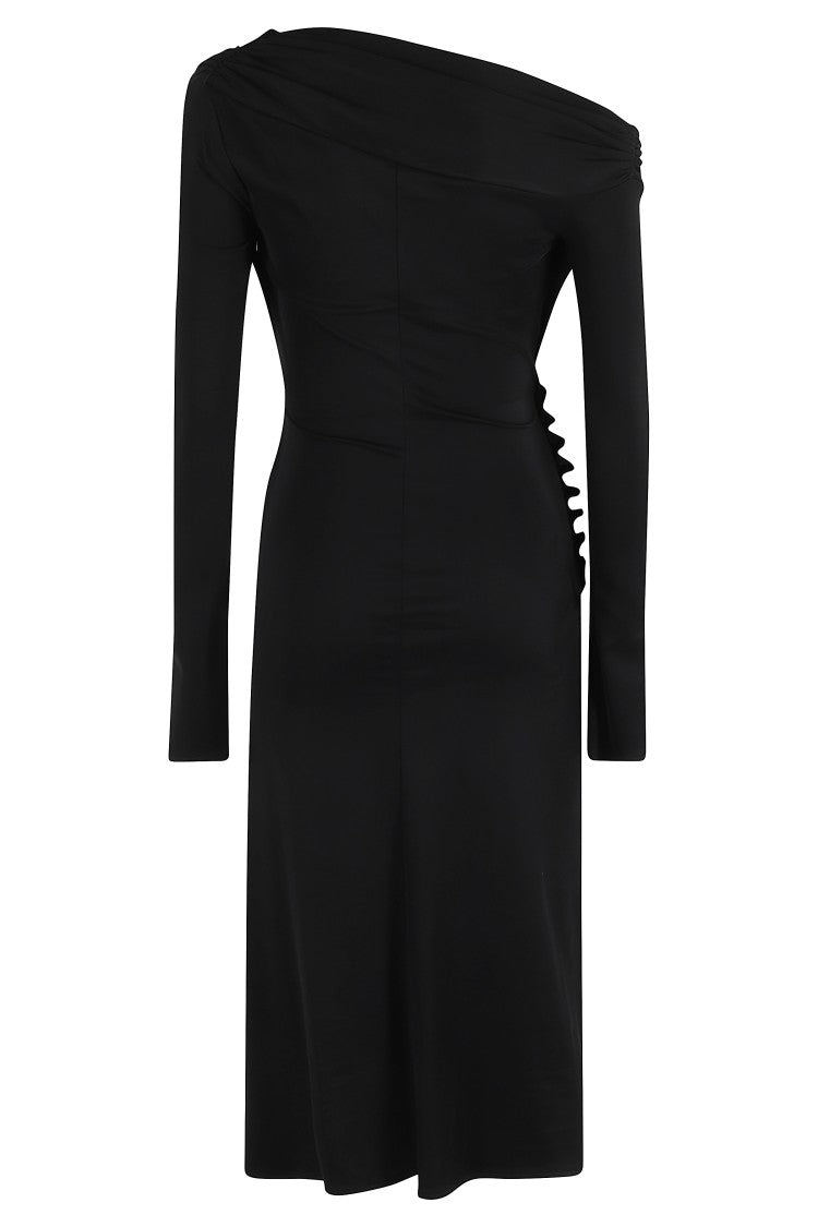 Elisabetta Franchi Draped Midi Dress With Jeweled Side Buttons