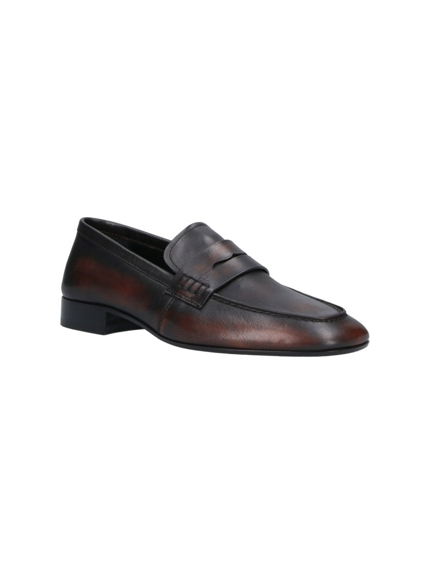 Dries Van Noten Brown Worn-Effect Squared Toe Leather Moccasins