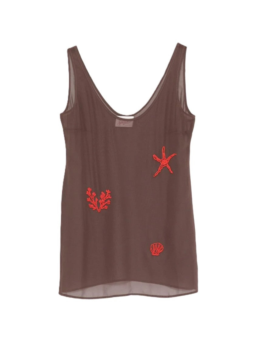 Mc2 Saint Barth Scoop Neck Sleeveless Top With Beaded Marine Appliqués