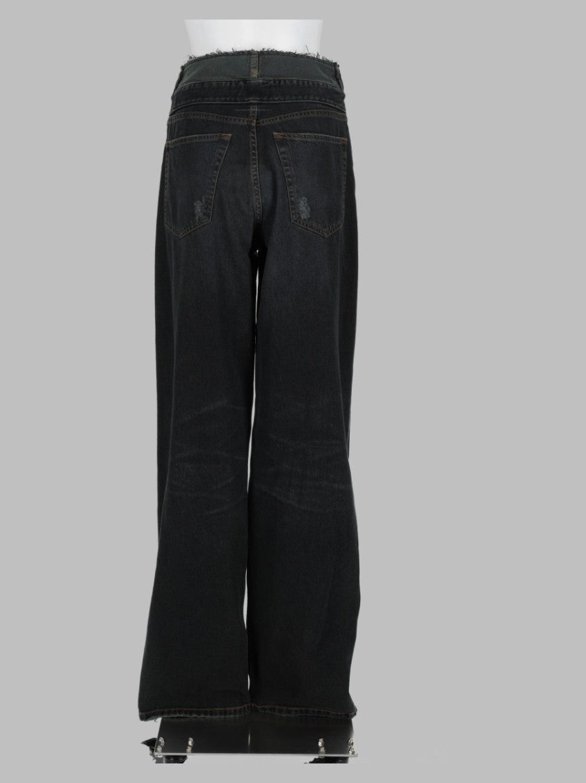 Mm6 By Maison Margiela Blue High-Waisted Distressed Cotton Wide-Leg Pants