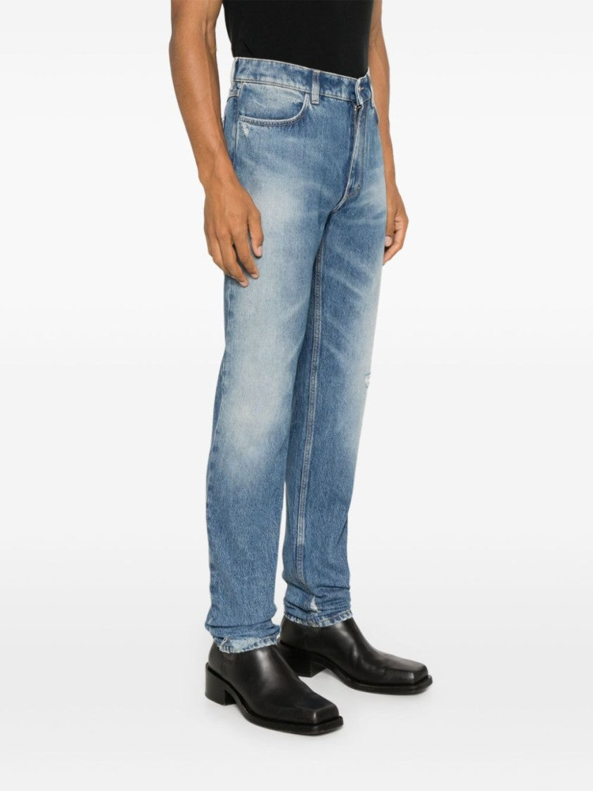 Givenchy Washed Denim Tapered Leg Jeans With Contrast Stitching