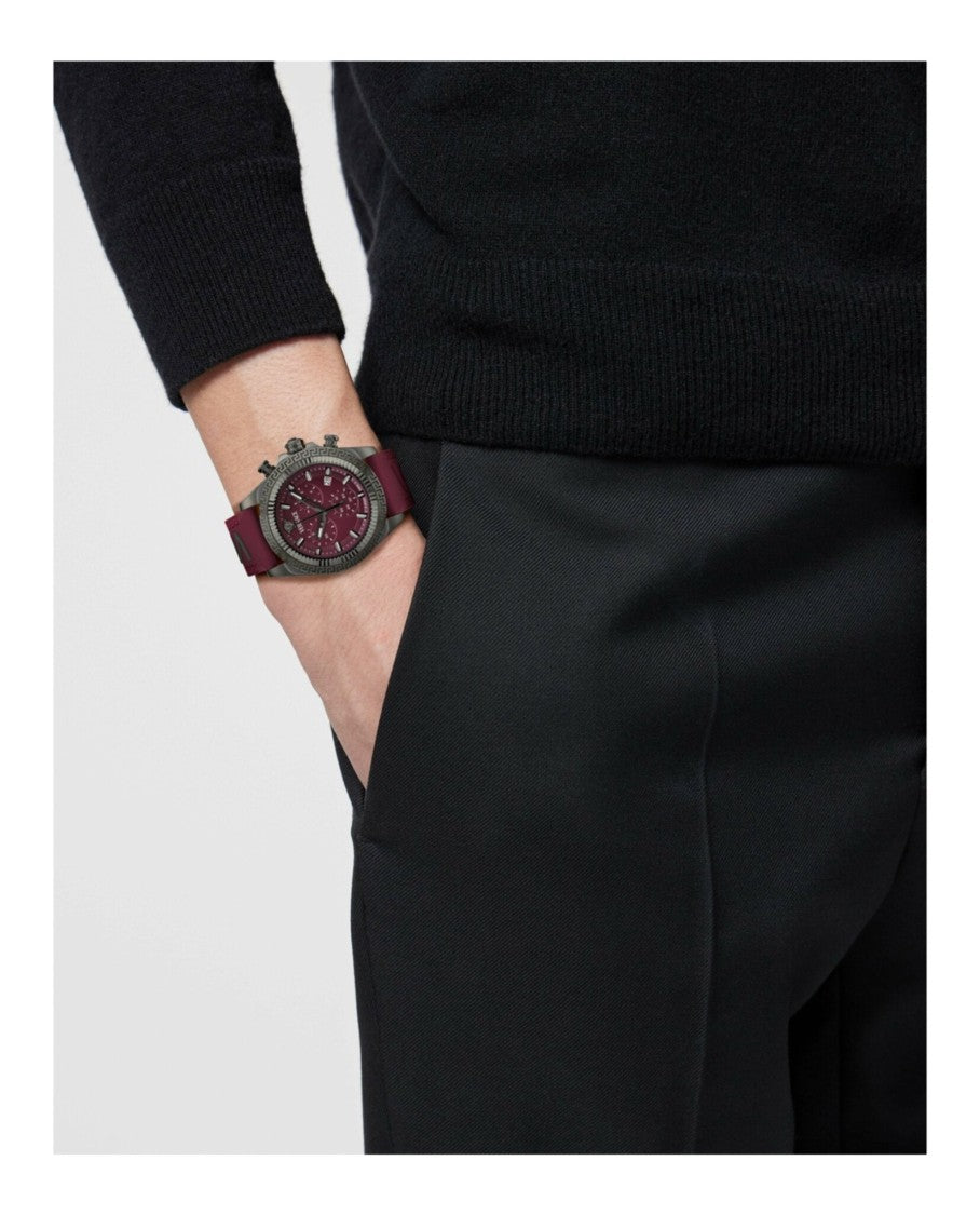 Versace Fornax Chronograph Watch With Burgundy Silicone Strap
