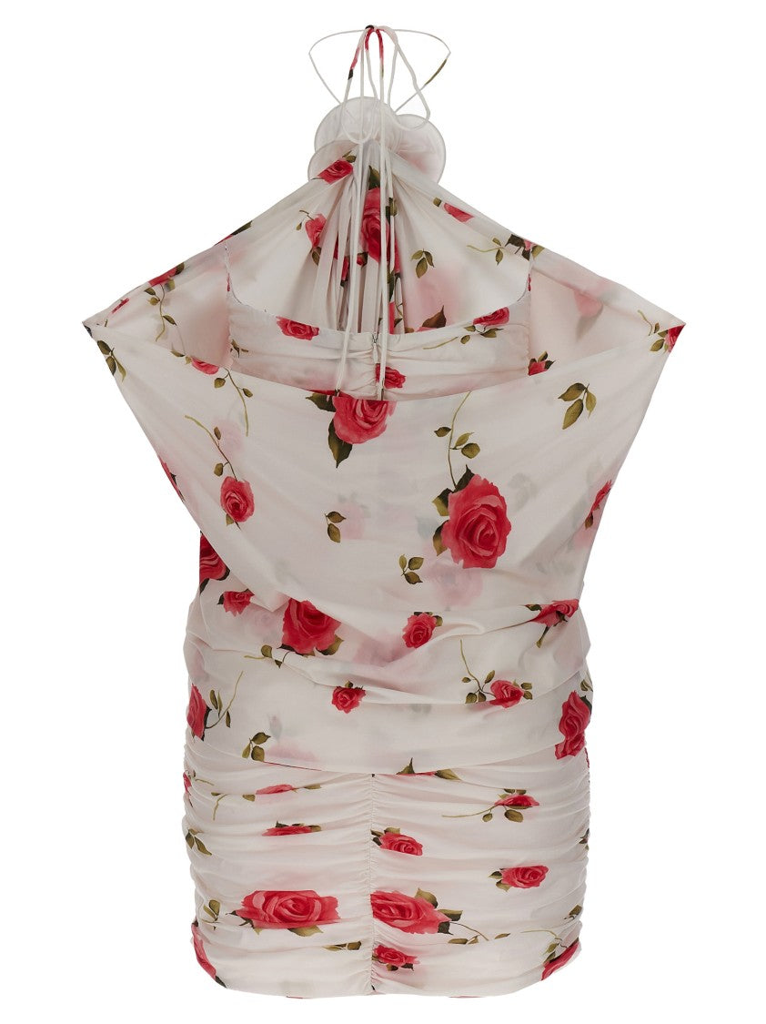 Magda Butrym Mini Draped Dress With All-Over Rose Print