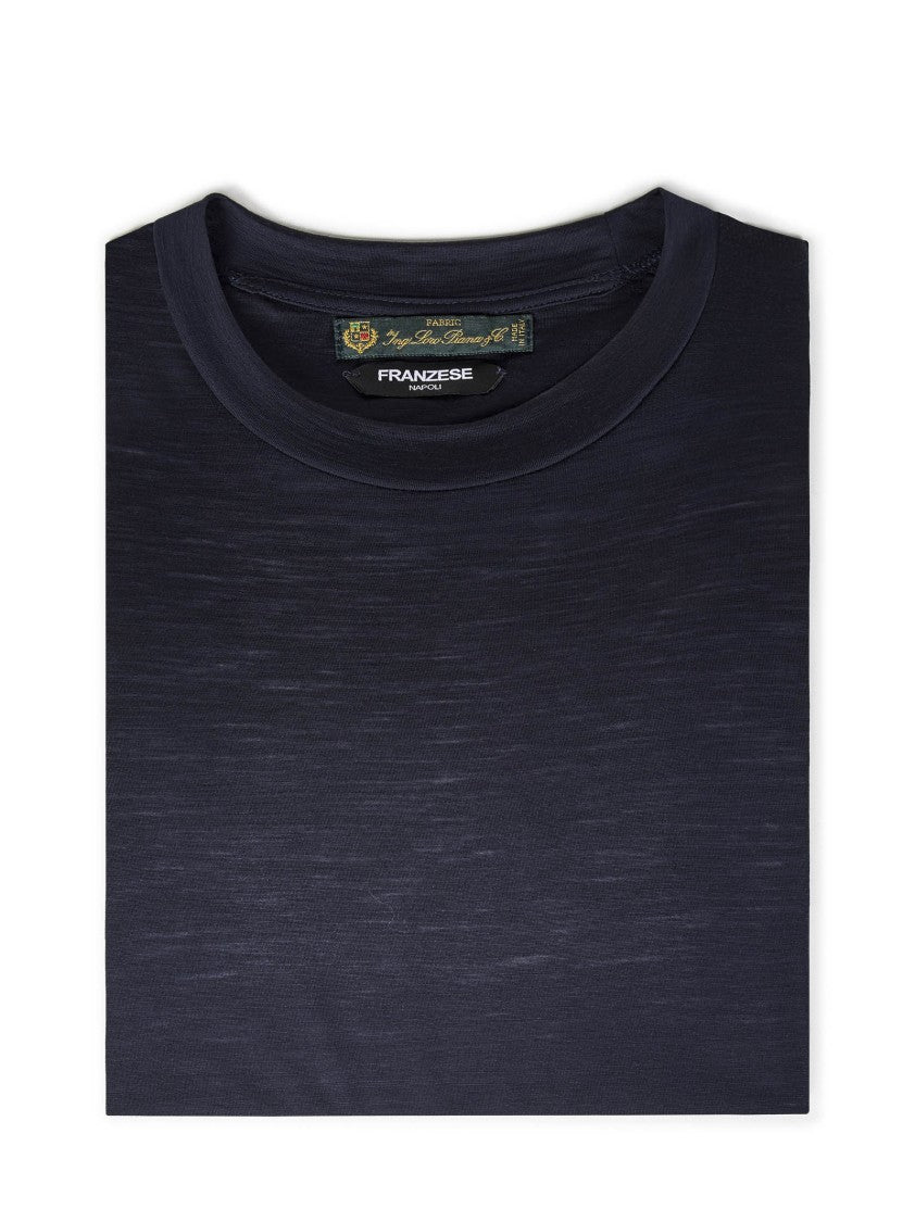 Franzese Collection Crew Neck T-Shirt In Navy Blue Wool Blend