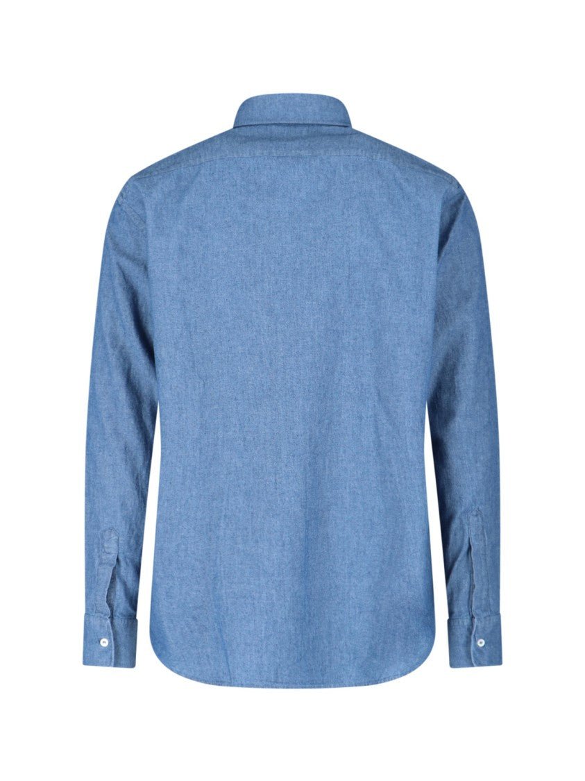 Aspesi Classic Blue Denim Shirt With Button-Down Collar
