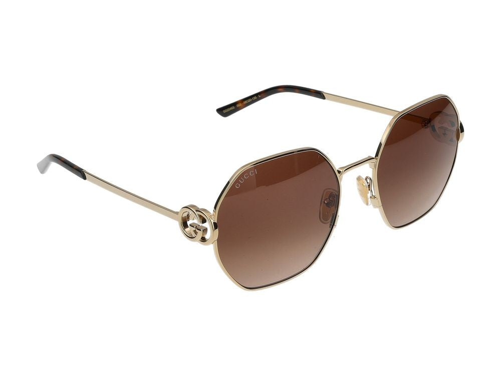 Gucci Gold Rounded Metal Frame Sunglasses