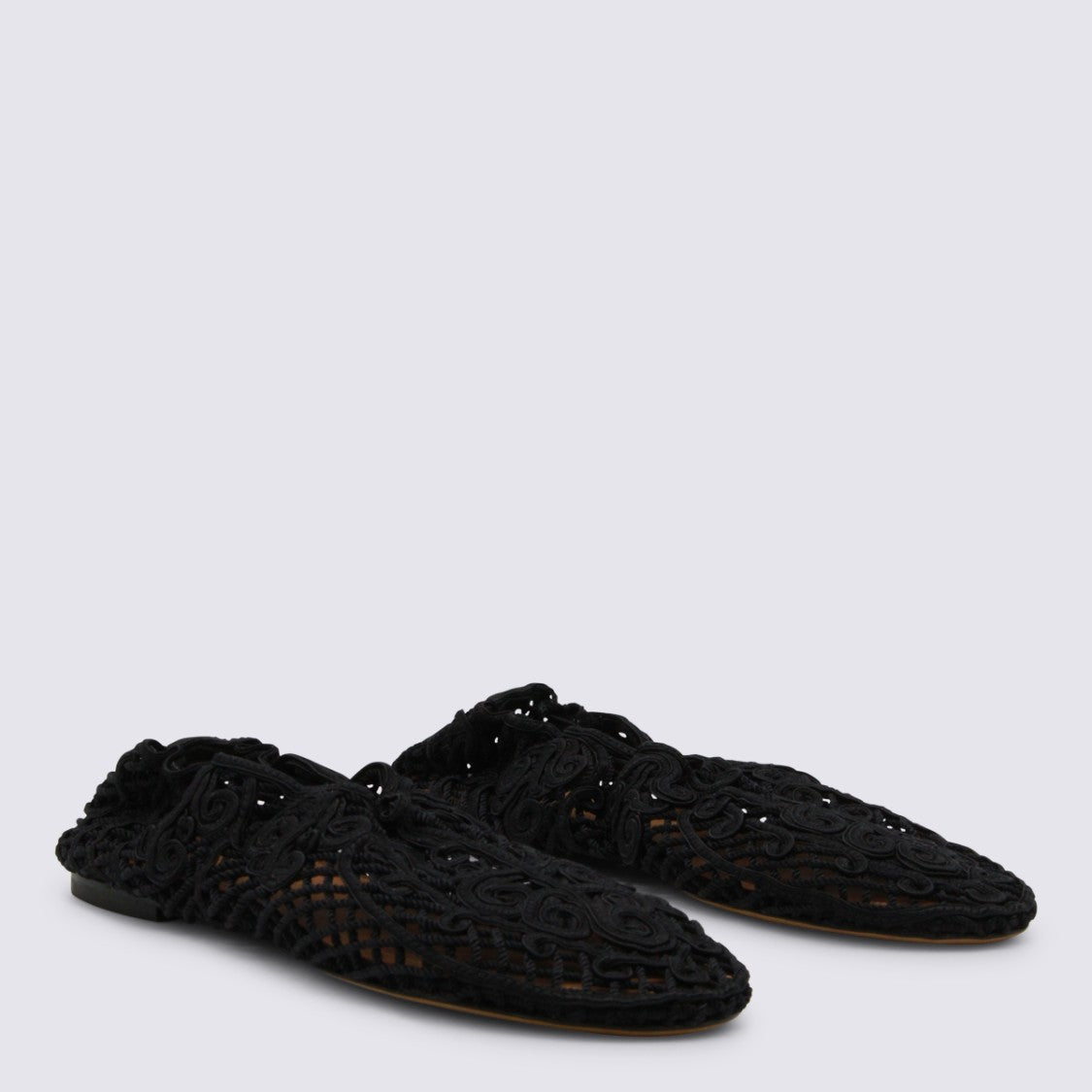 Odissi Intricate Black Lace Flats With Elastic Back Strap