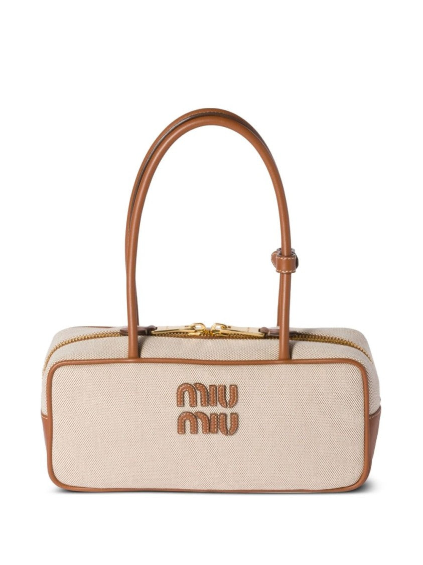 Miu Miu Beige Beau Canvas Leather Shoulder Bag