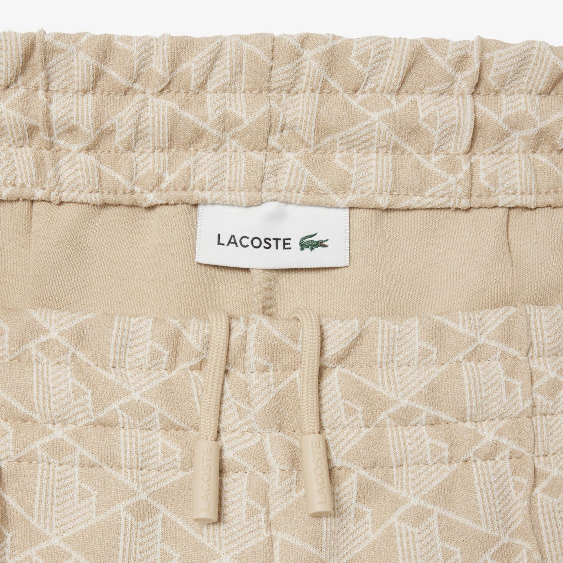Lacoste Beige Knit Wide-Leg Pants With Geometric Pattern
