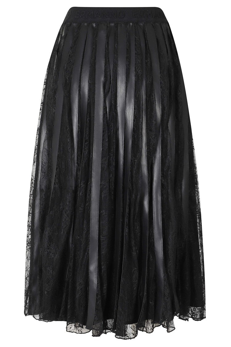 Ermanno Firenze Black Lace Overlay Satin Skirt
