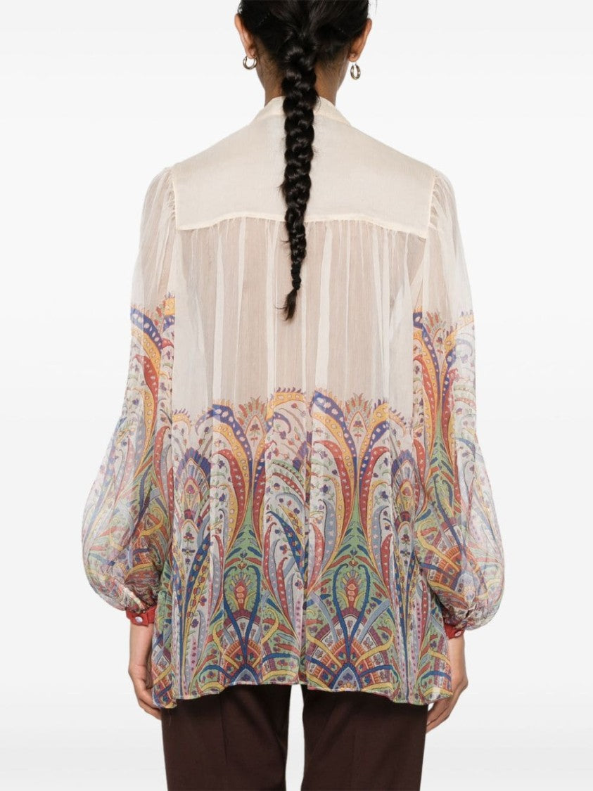 Etro Pussy-Bow Silk Organza Top
