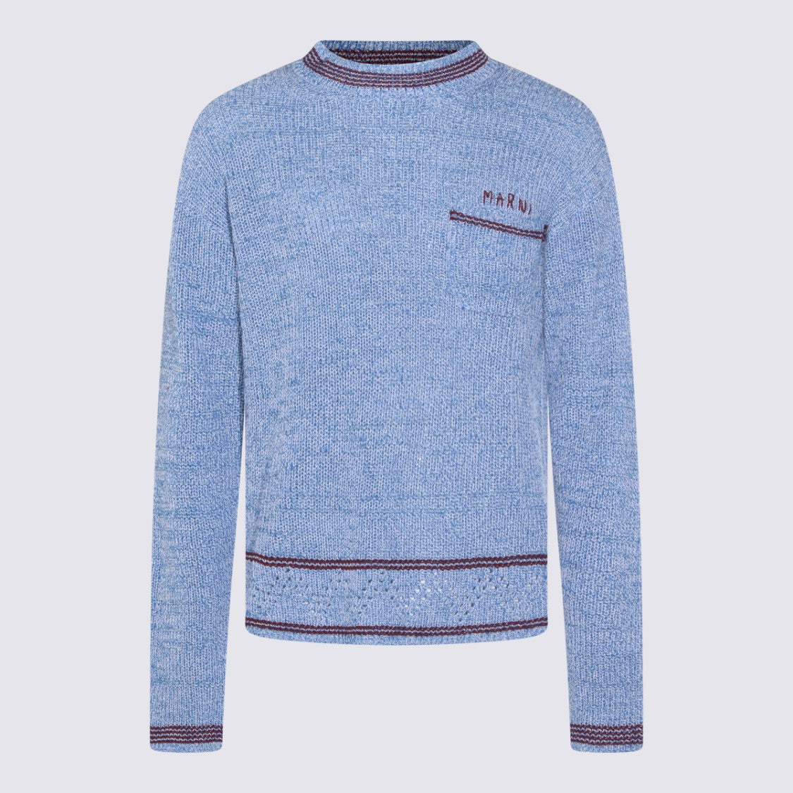 Marni Light Blue Textured Knit Sweater With Contrasting Trim