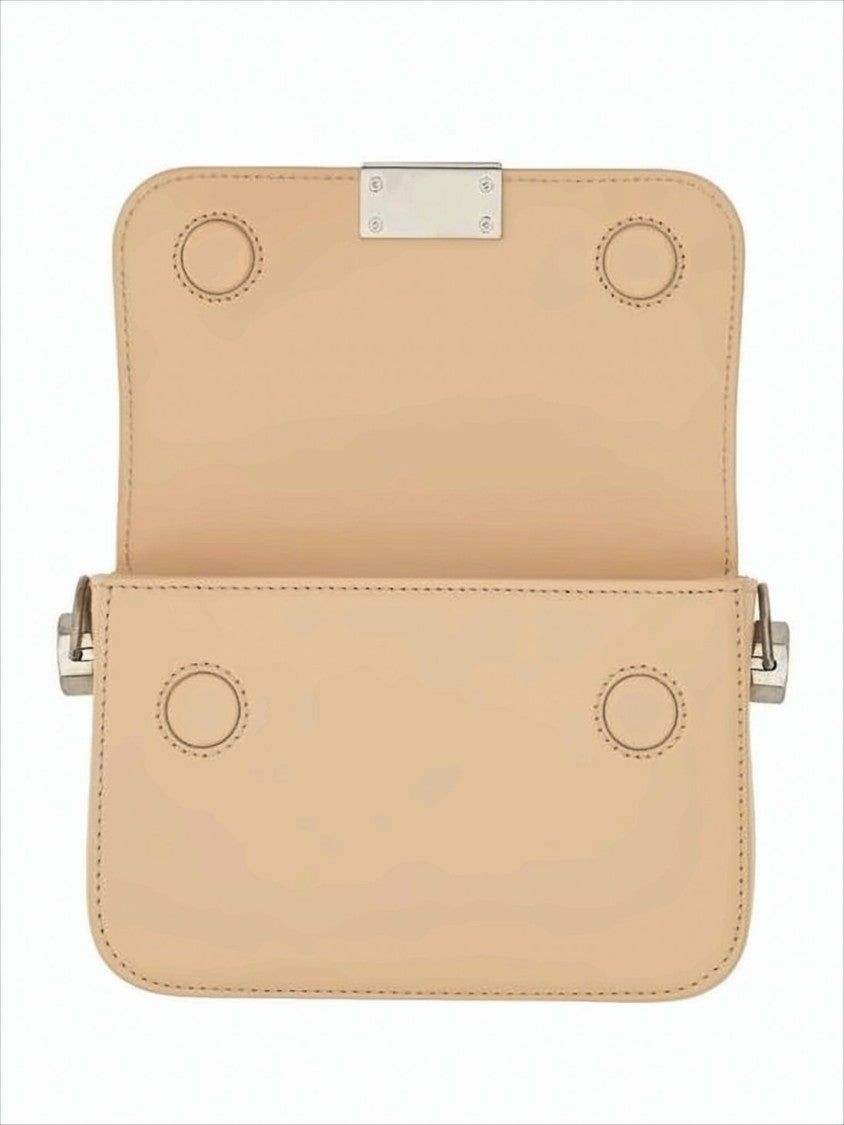 Off-White Rectangular Light Beige Shoulder Bag With Silver-Tone Closure