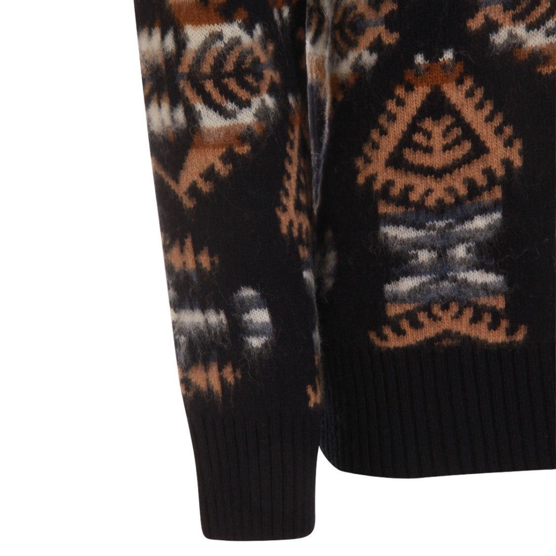 Altea Geometric Patterned Black Sweater With Ribbed Details