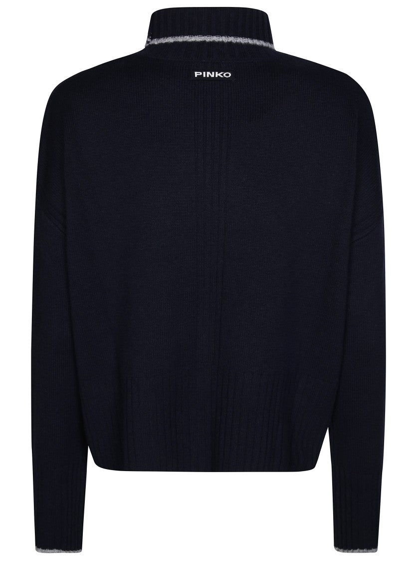 Pinko Cropped Black Sweater With Turtleneck And Contrast Trim