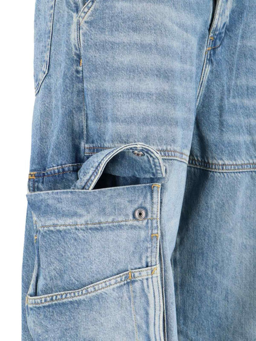 Diesel Light Blue Wide-Leg Cargo Jeans With Distressed Finish