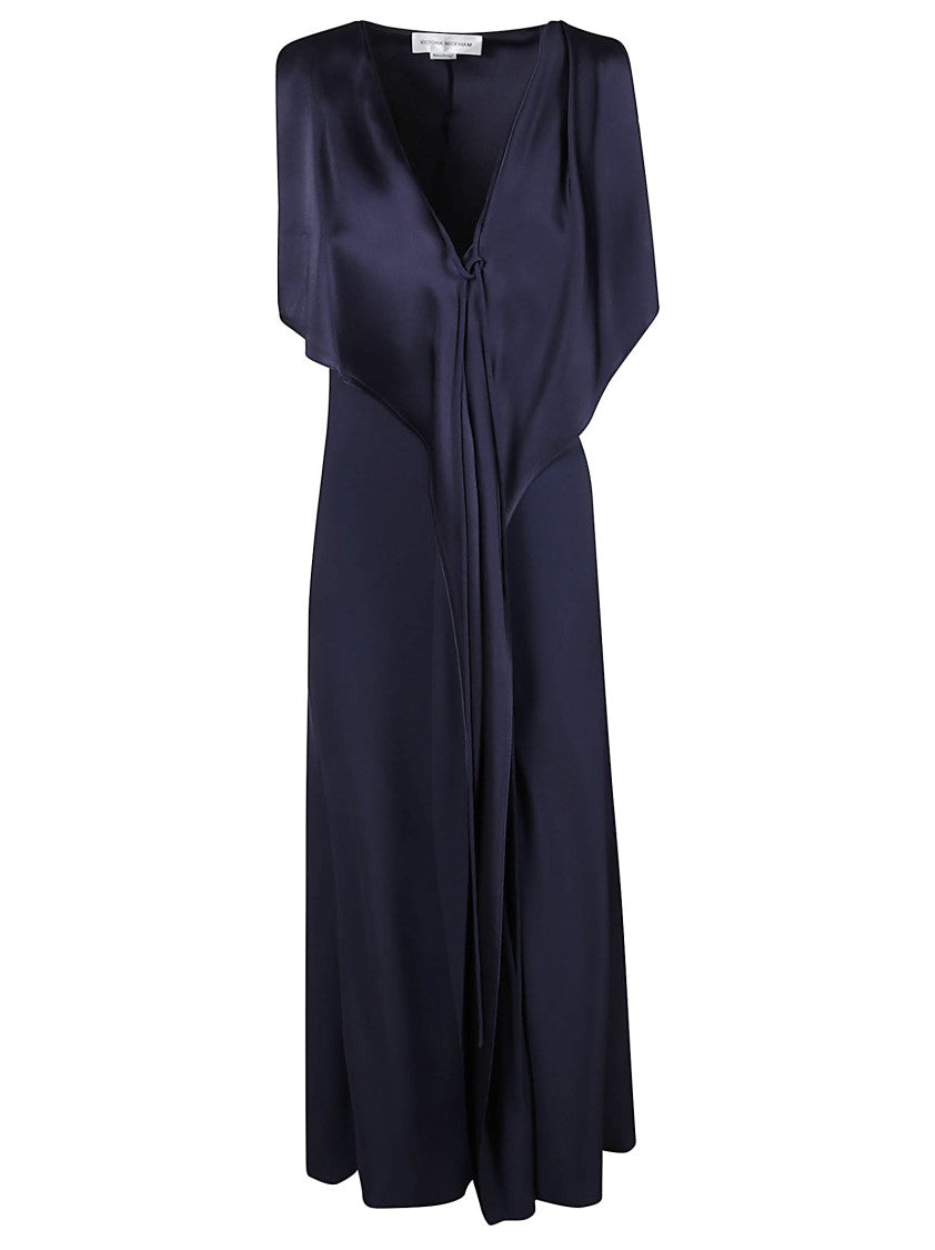 Victoria Beckham Sleeveless Draped V Neck Midi