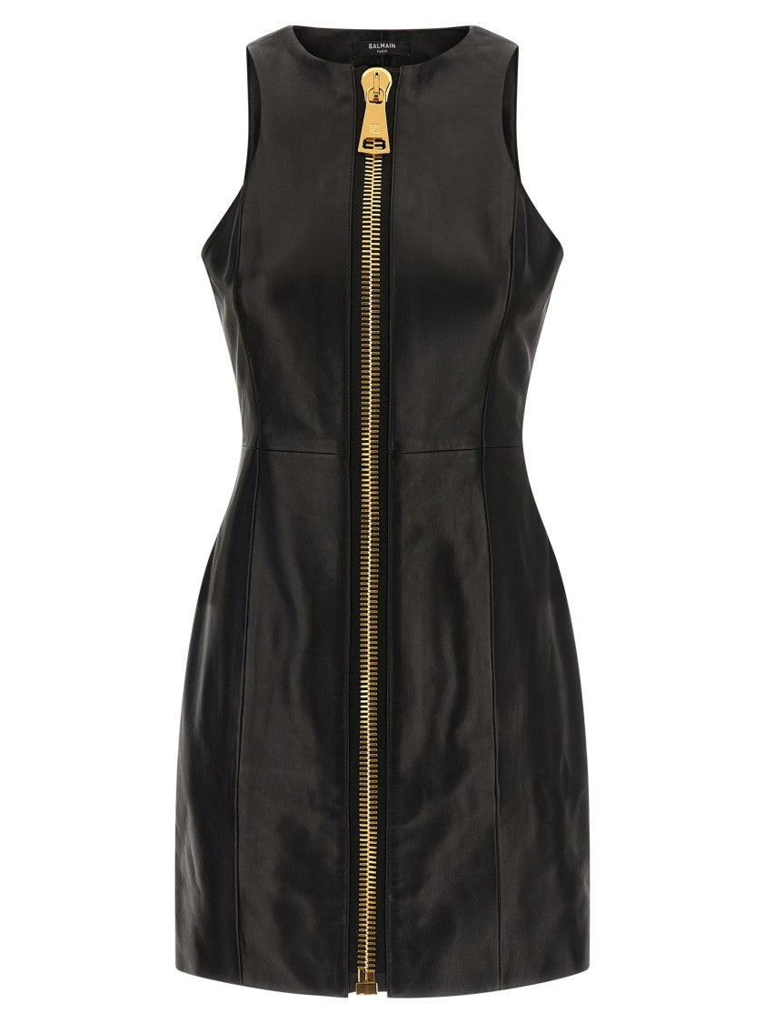 Balmain Maxi Zip Leather Dress