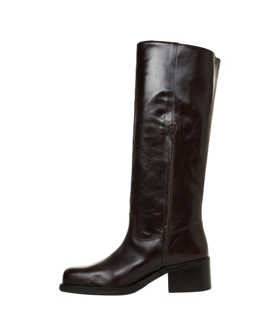 Billi Bi Polished Leather Knee-High Boots With Rounded Square Toe