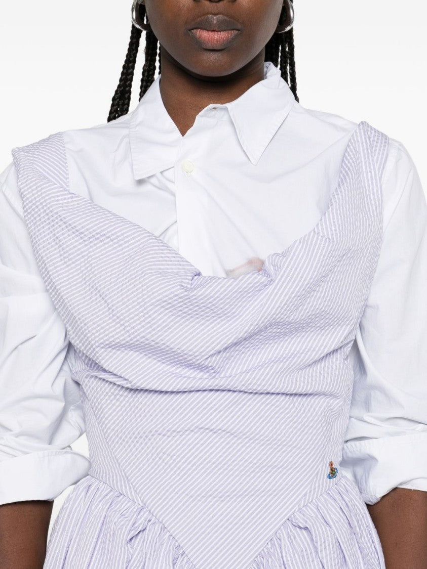 Vivienne Westwood Sleeveless White Midi Dress With Draped Cowl Neckline