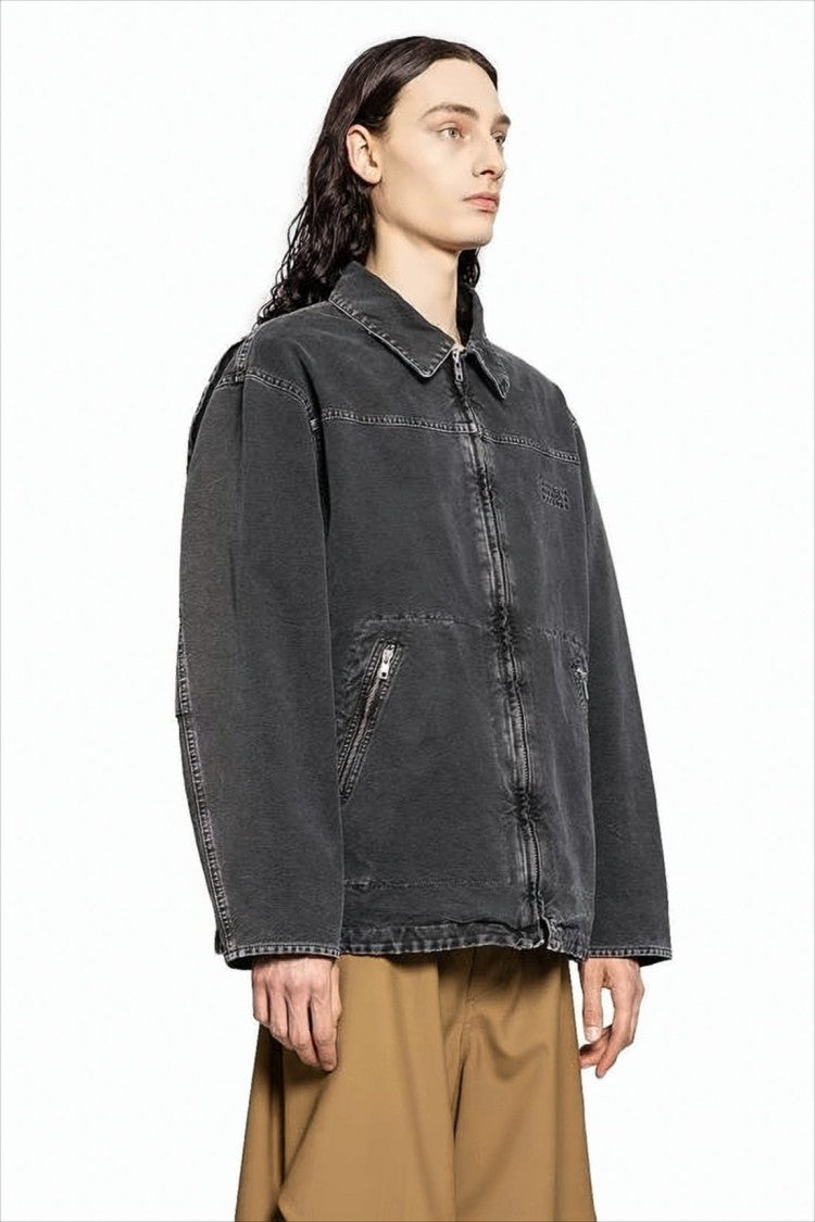 Mm6 By Maison Margiela Boxy Oversized Black Cotton Jacket With Vintage Finish