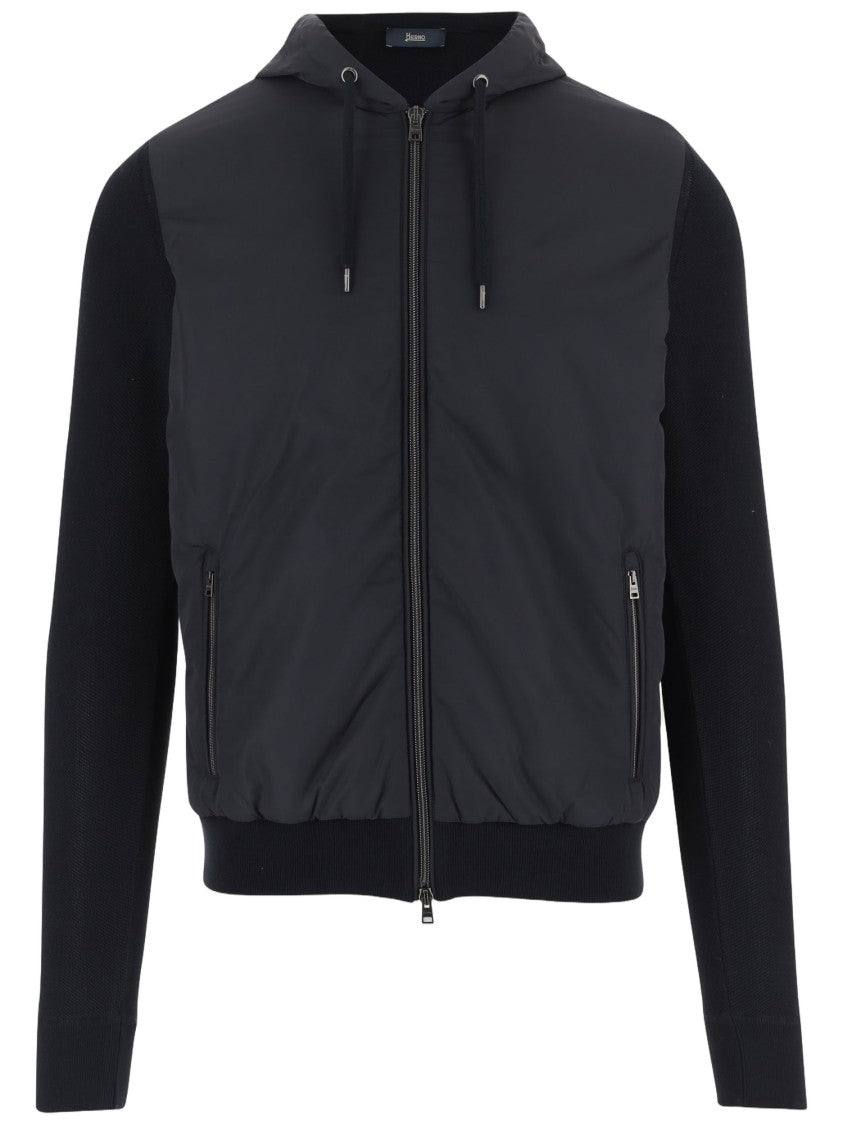 Herno Dark Navy Cotton Nylon Hooded Jacket