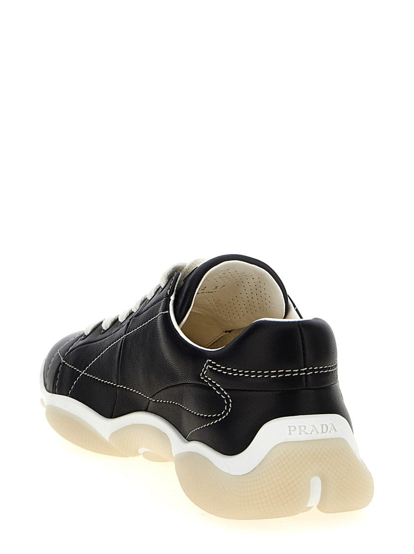 Prada Lace-Up Nappa Sneakers With Contrast Stitching